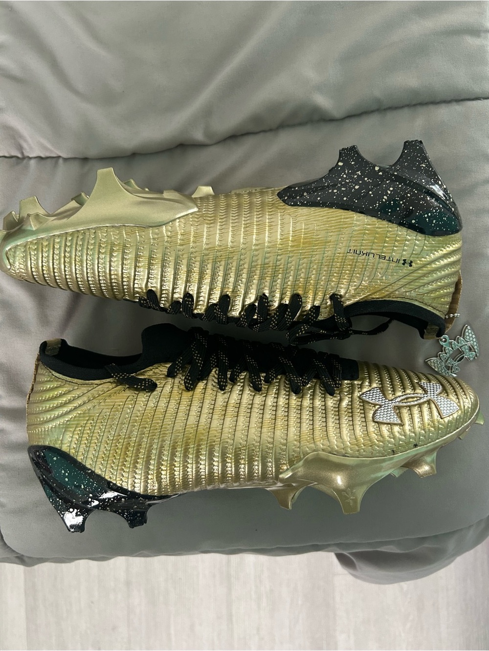 Under Armour Metallic Gold Soccer Cleats with Black Laces - Picture 2 of 4